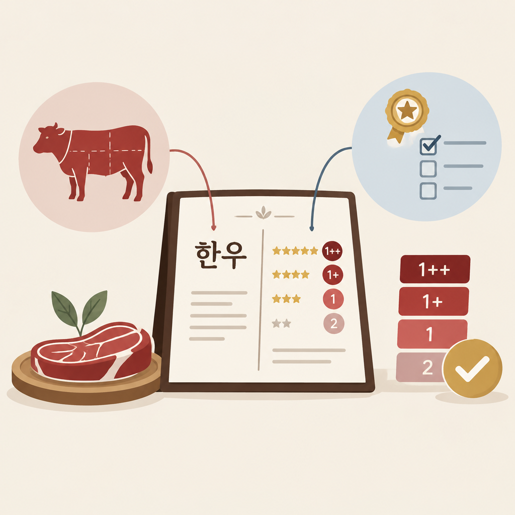 AI 생성 설명 이미지: 안산일동맛집 유니드정육식당 | ‘한우’와 육질등급 표기, 무엇을 알려줄까